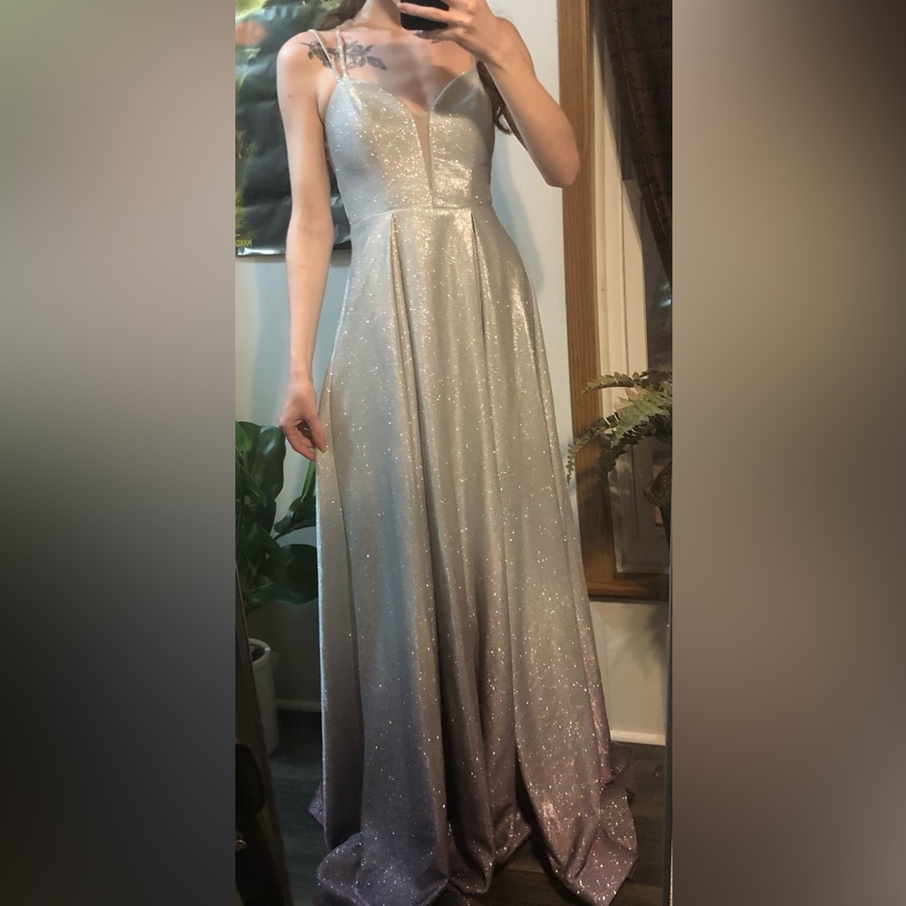 B.Smart Sparkly Blue to Purple Fade Long Dress, Size 1